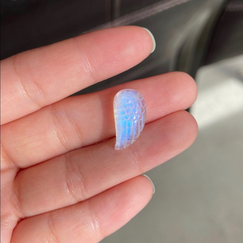 Tiny moonstone angel wing